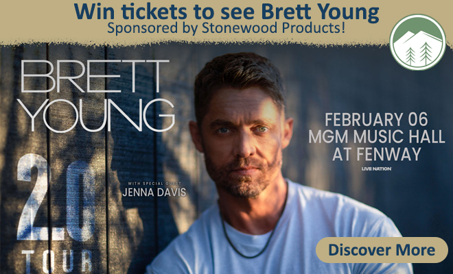 Win tickets to see Brett Young at MGM Music Hall at Fenway on Friday, February 6th Sponsored by Stonewood Products!